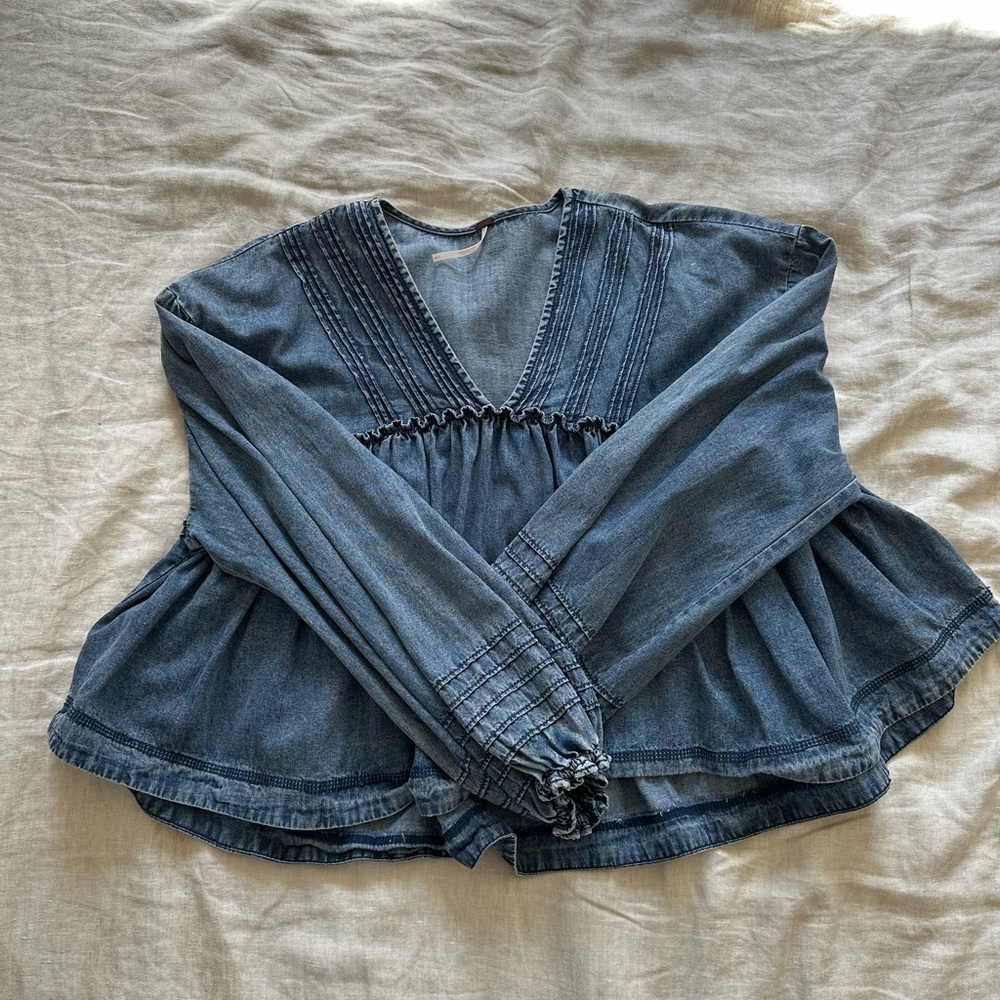 Free People Denim Peplum Top